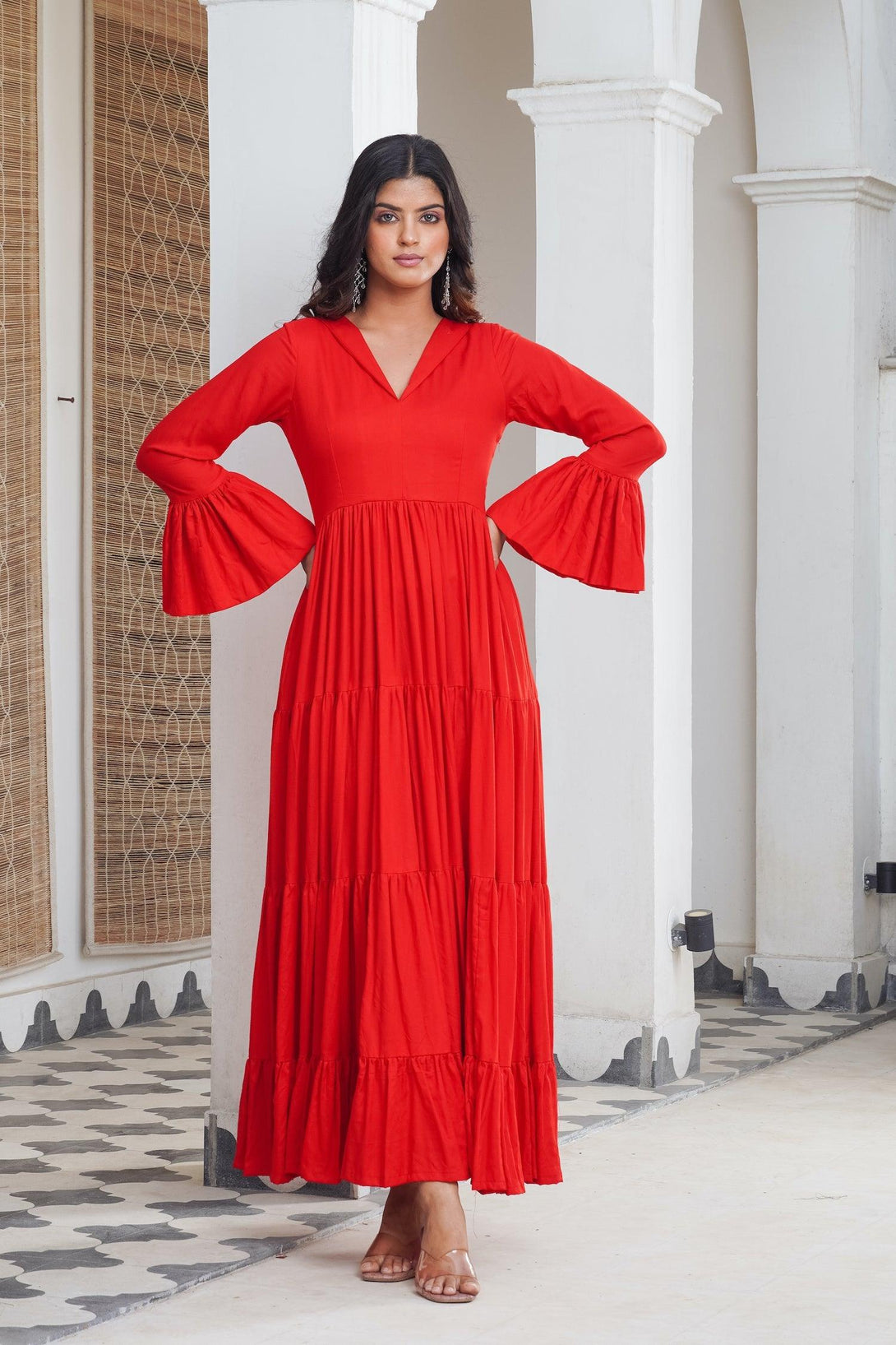 Red frill Tier Maxi - Indiakreations