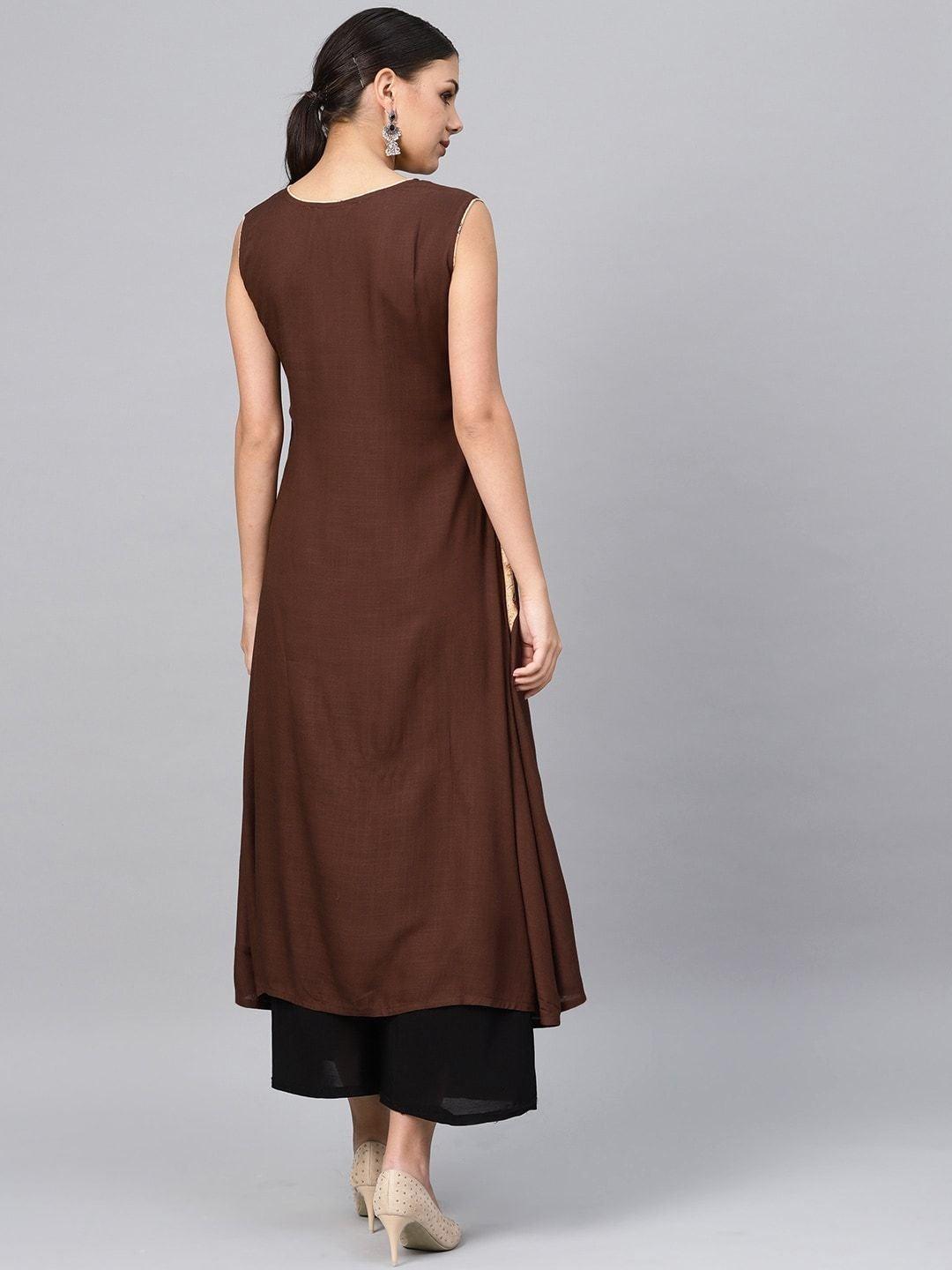 Women's Brown Solid A-Line Kurta - Meeranshi - Indiakreations