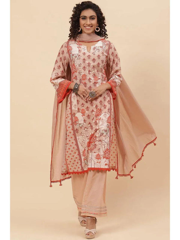 Women's Blush Brown Straight Suit (set Of 4) - BIBA - Indiakreations