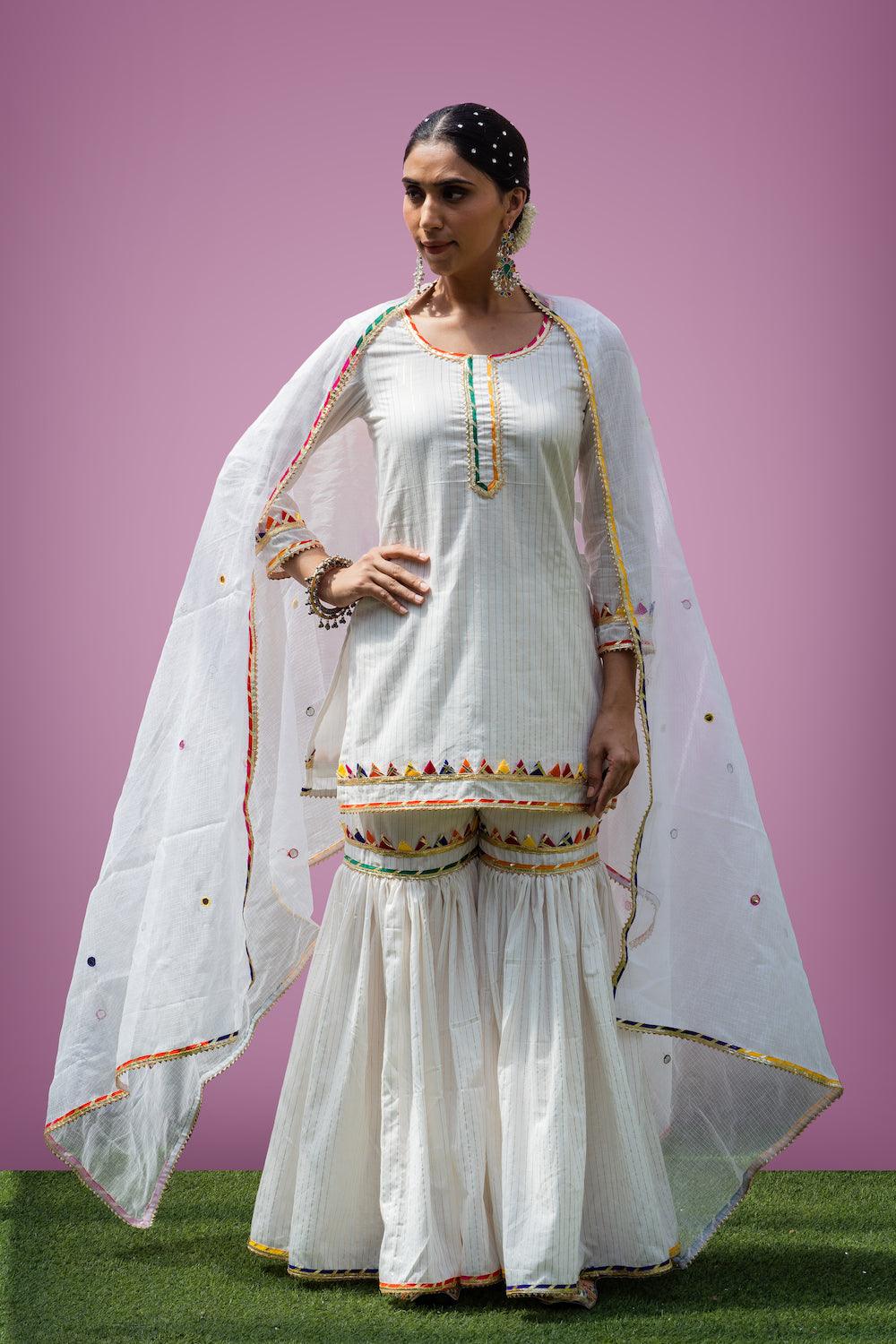 Mehfil White Gharara Set - Indiakreations