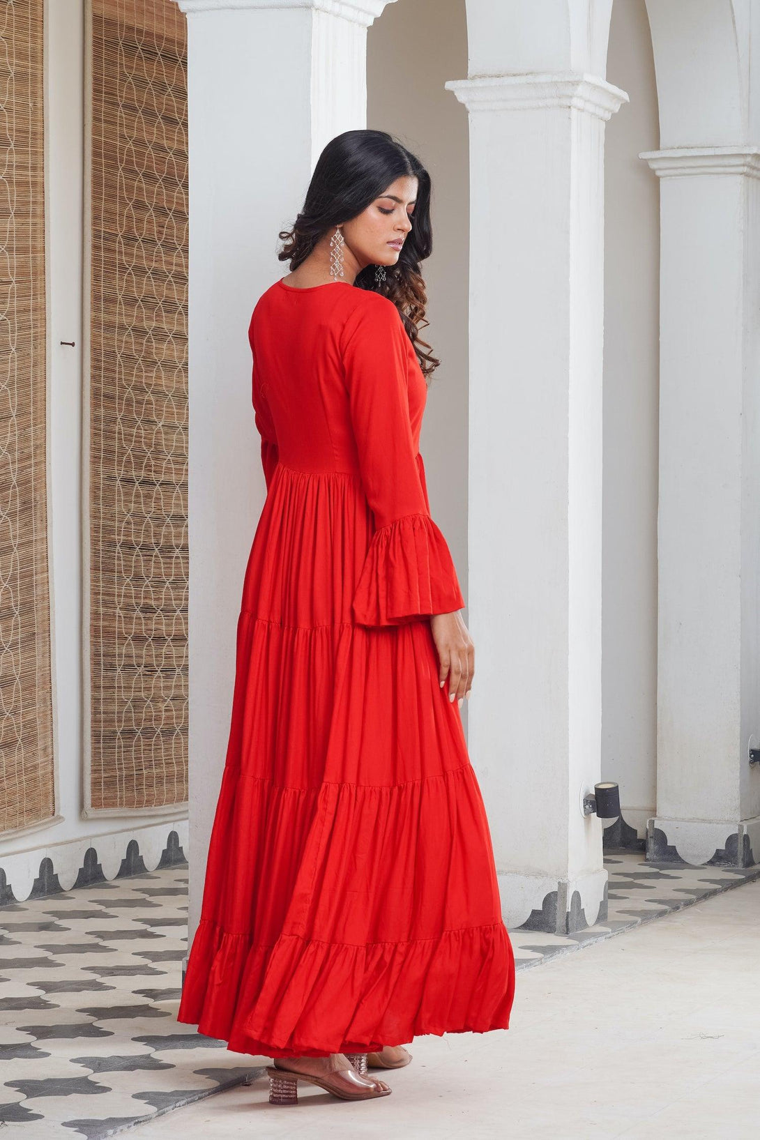 Red frill Tier Maxi - Indiakreations