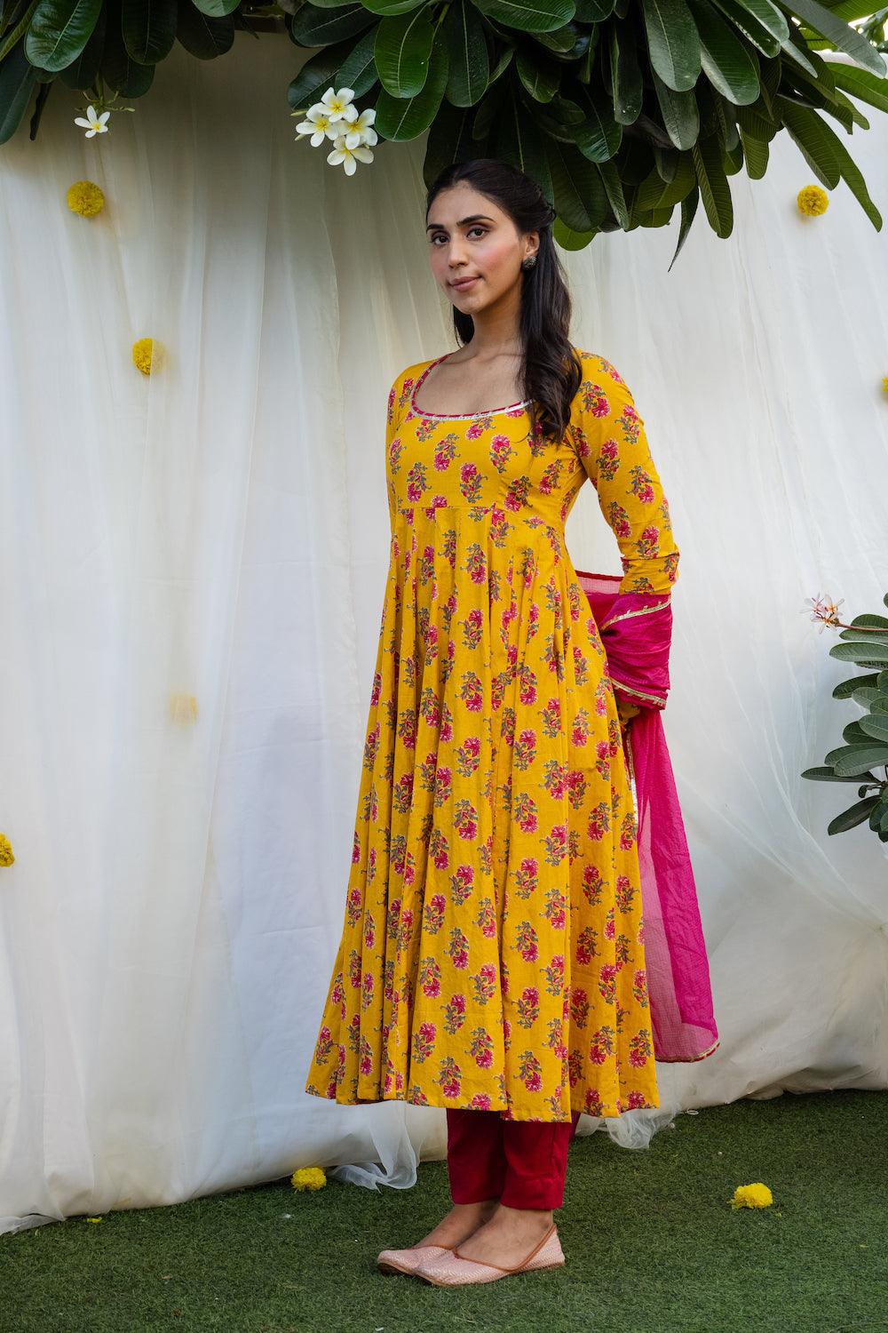 Mehfil Mustard Anarkali Set - Indiakreations