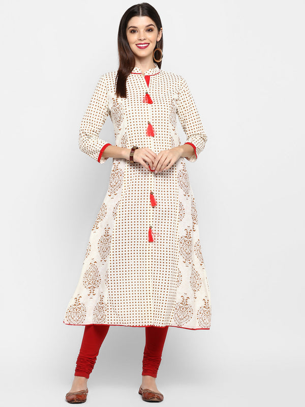 Women's Off-White A-Line Kurta By Vbuyz- (1Pc Set)