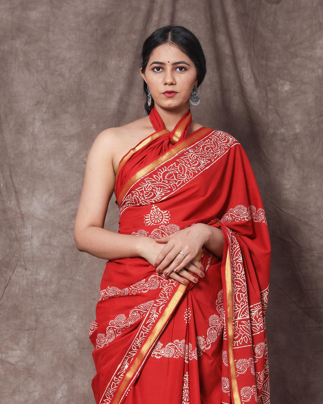 Women's Bharvi Handblock Cotton Zari Border Saree with Blouse Piece - Baisacrafts - Indiakreations