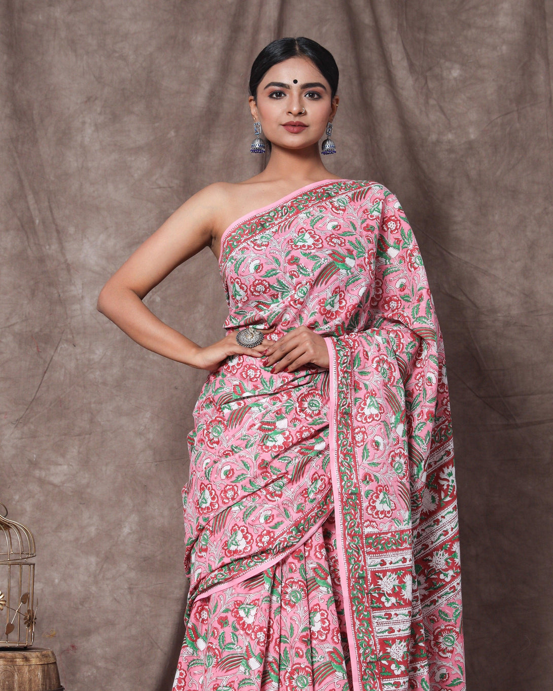 Women's Krishna Handblock Mul Saree with Blouse Piece - Baisacrafts - Indiakreations