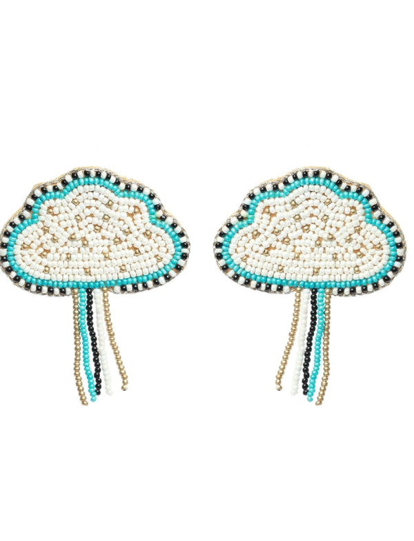 Women's Blue & White Artificial Beads Studded Cloud Shaped Drop Earrings - Jazz And Sizzle