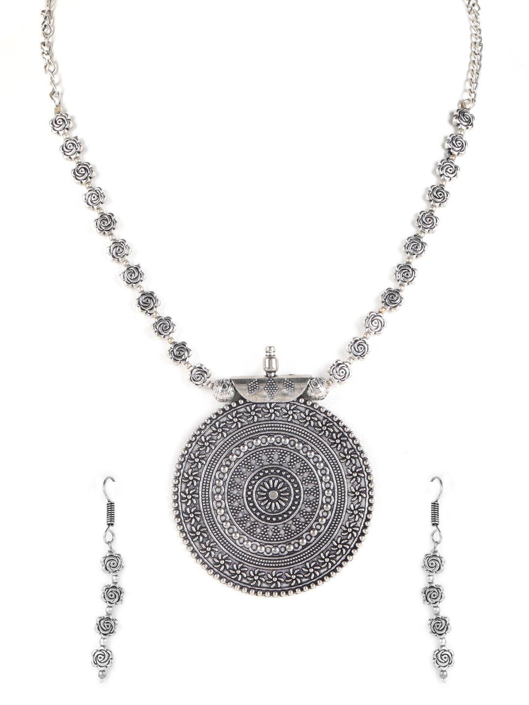 Women's Silver Plated Spherical Jewellery Set With Ring And Nosepin - Jazz And Sizzle - Indiakreations