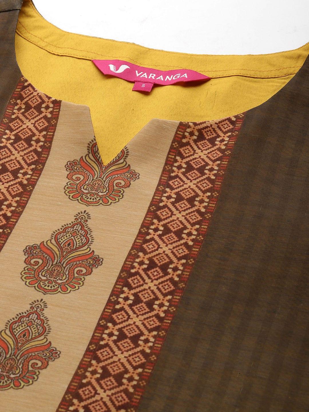 Varanga Ethnic Motifs Printed Chanderi Silk Kurta With Trousers & With Dupatta - Indiakreations