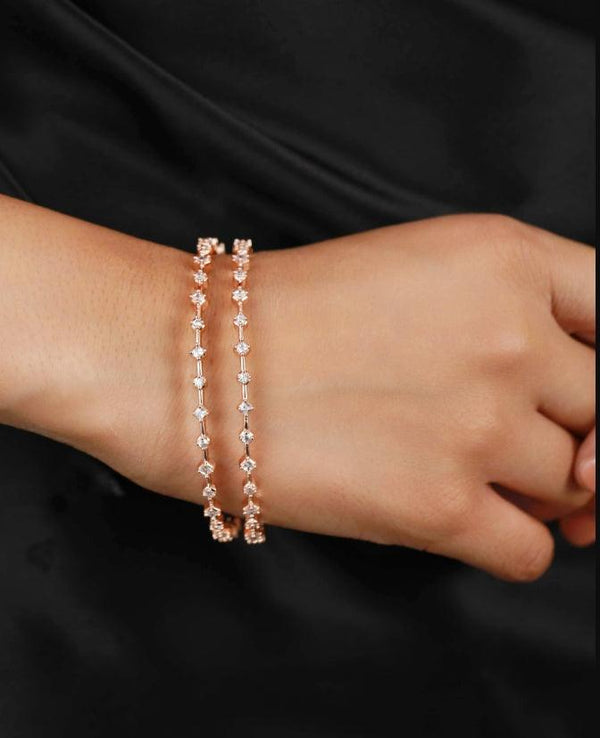 Women's Set Of 2 Rose Gold-Plated & White Round American Diamond Studded Classy Bangles - Jazz And Sizzle - Indiakreations