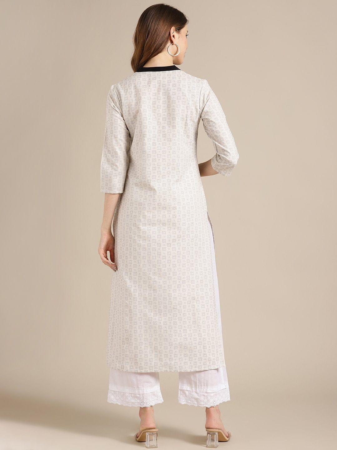 KSUT Off White And Black Woven Kurta With 3/4Th Sleeves - Indiakreations