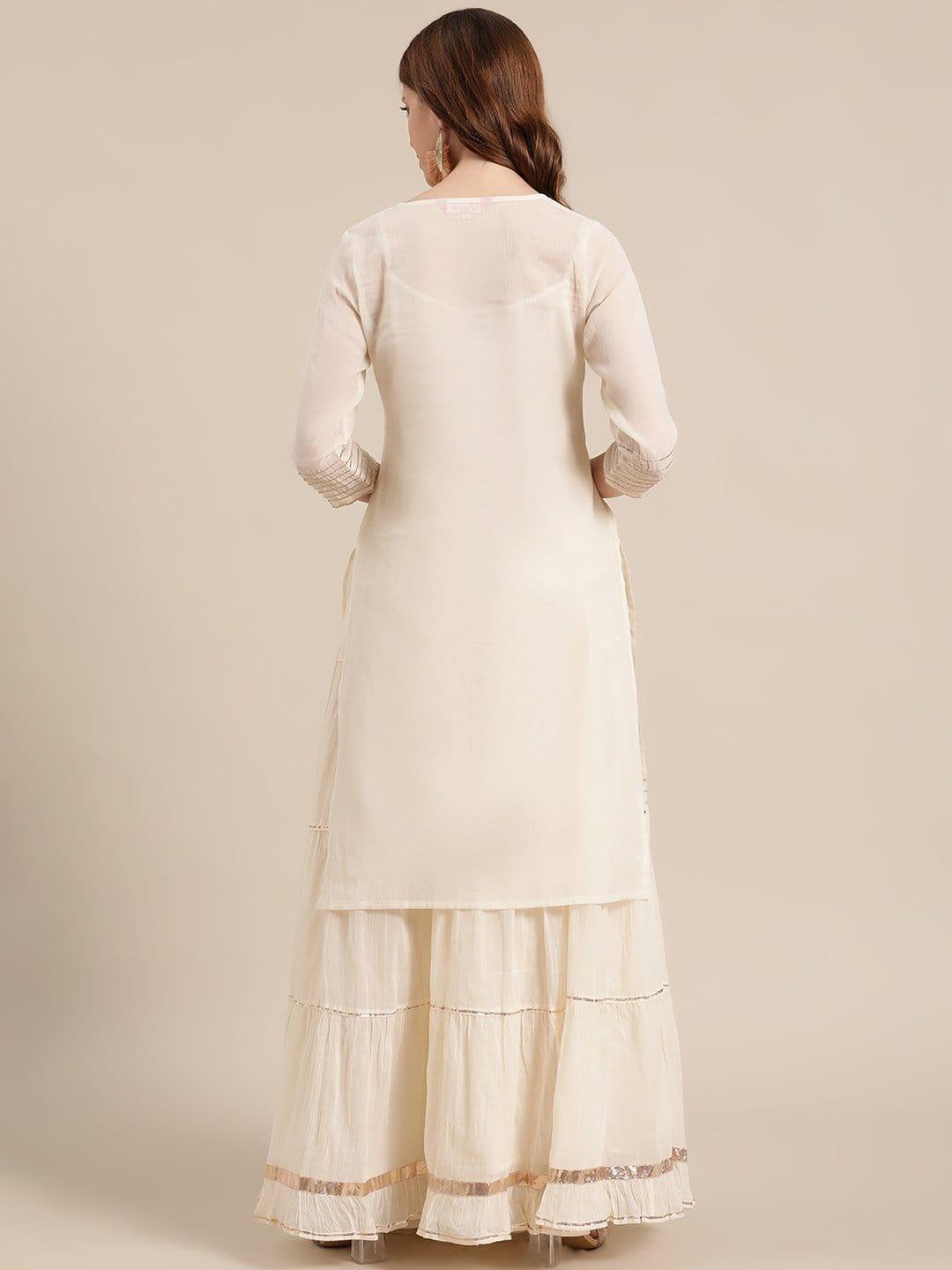 Off White Kora Gota Embellished Short Kurta With Off White Gota Skirt - Indiakreations