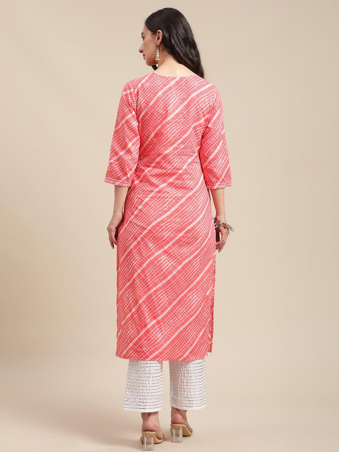 Peach leheriya hand work embellished kurta with white gota work trouser - Indiakreations