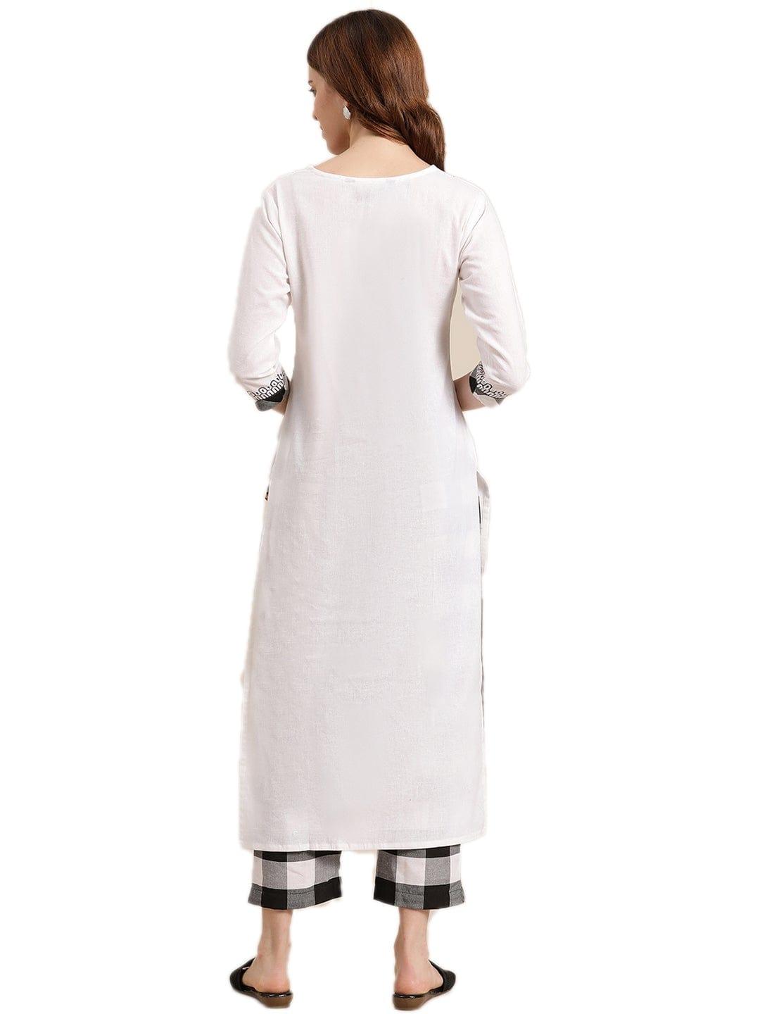 KSUT Off White & Black Striped Panelled Straight Kurta with Trousers - Indiakreations