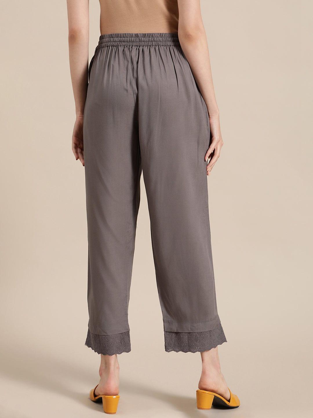 Varanga Women Grey Solid Cropped Trousers - Indiakreations