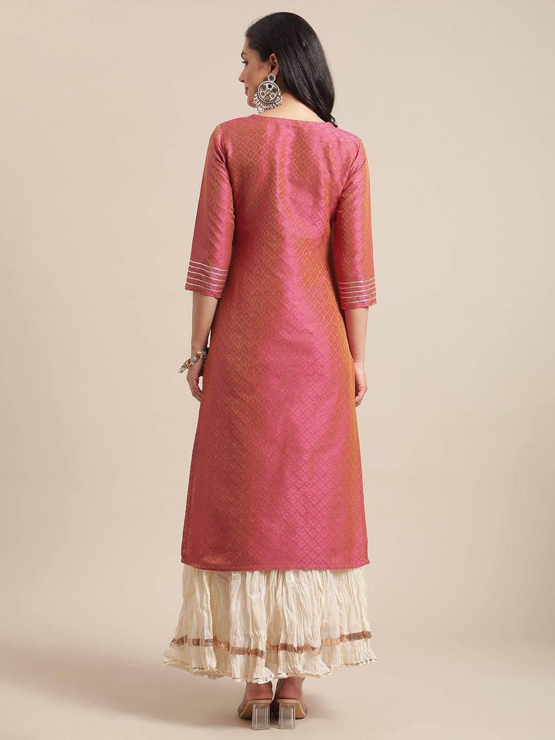 Coral Gota Patti Kurta With Gota Embellishmant On Sleeves - Indiakreations