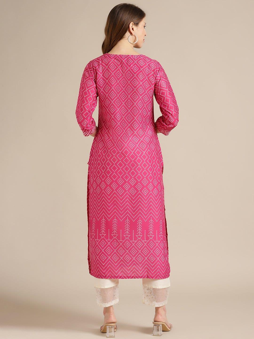 Bandhej Printed Kurta With Gota Embellishment On Yoke - Indiakreations