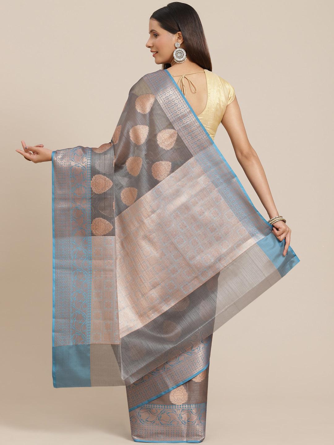 Women's Organza Blended Silk Jaamdani Saree - Varanasi - Indiakreations