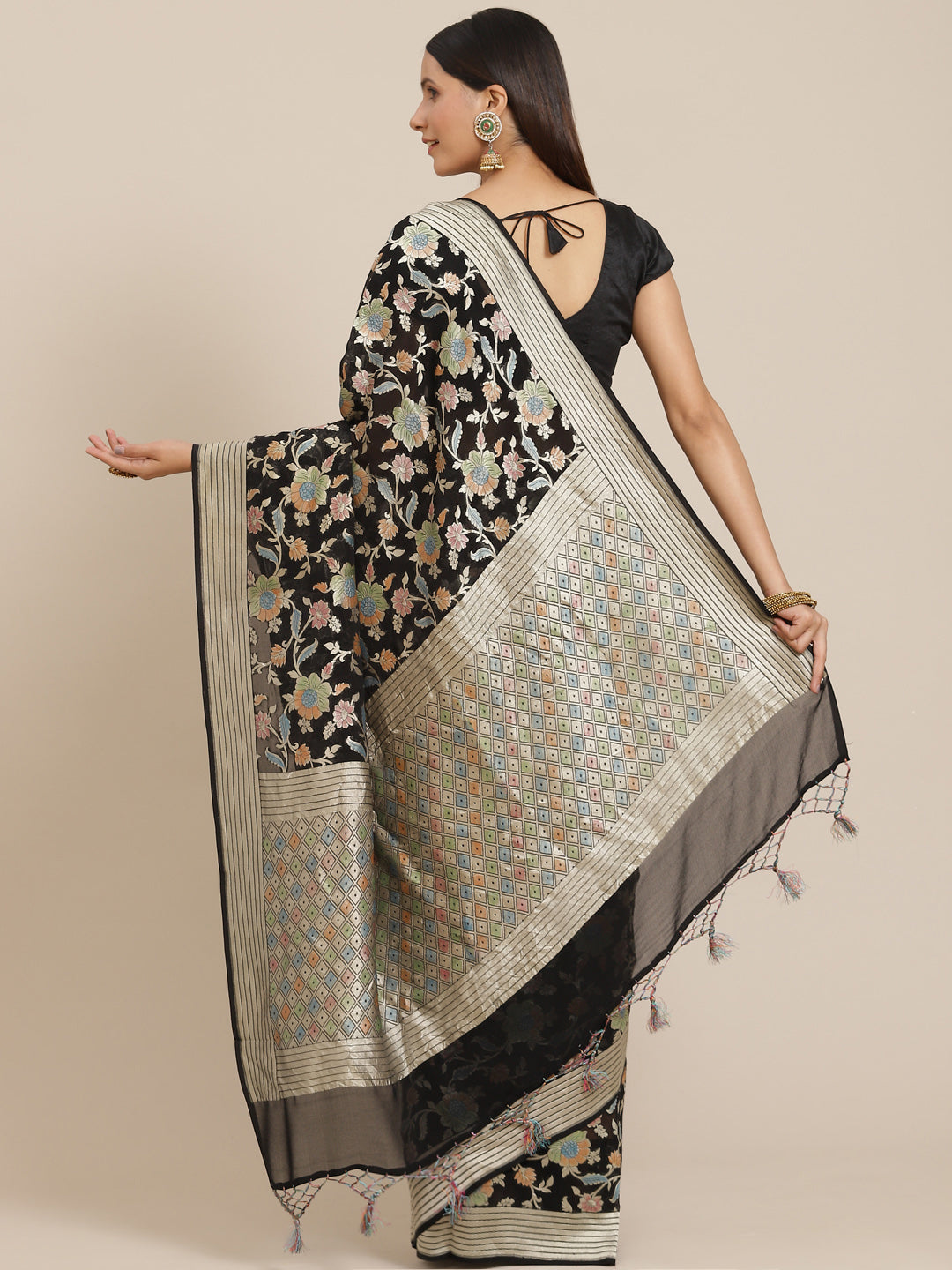 Women's Khaddi Georgett Meenakari Saree - Varanasi - Indiakreations