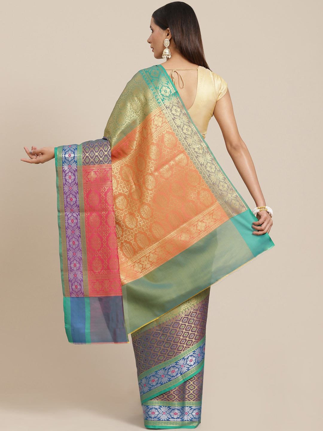 Women's Semi Silk Tanchui Brocade Saree - Varanasi - Indiakreations