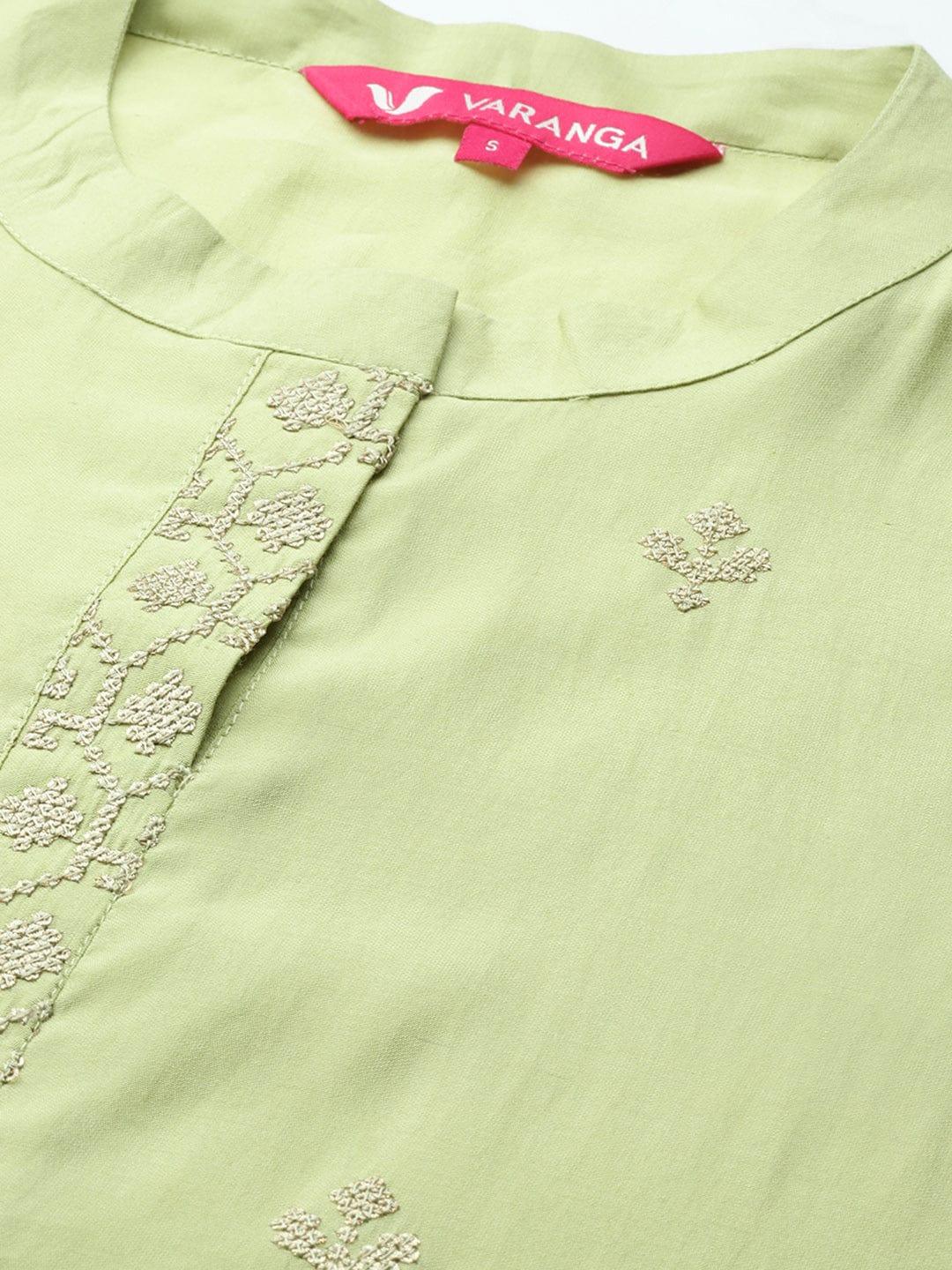 Varanga Women Green Embroidered Empire Kurta with Trousers & With Dupatta - Indiakreations