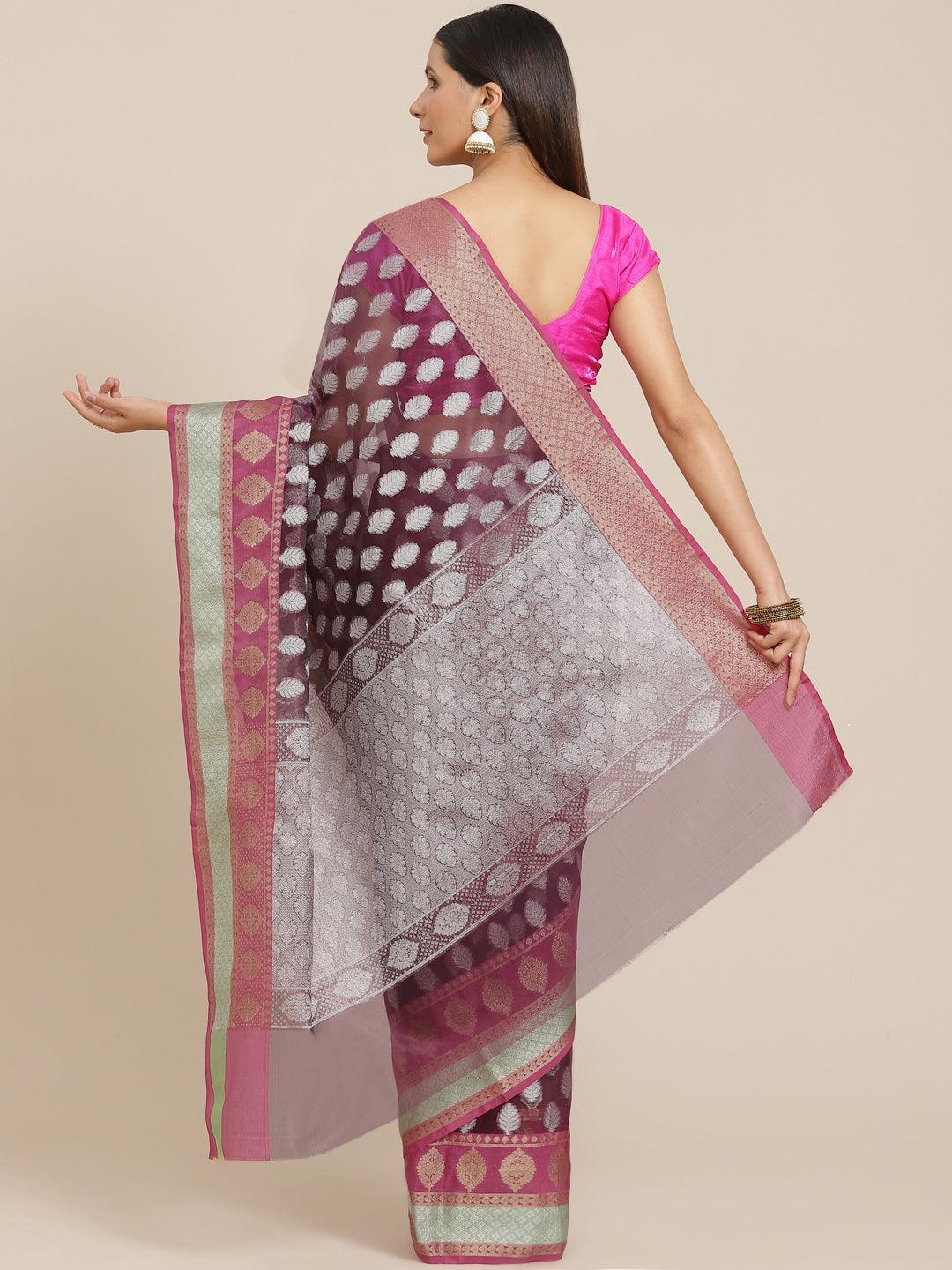 Women's Organza Blended Silk Jaamdani Saree - Varanasi - Indiakreations