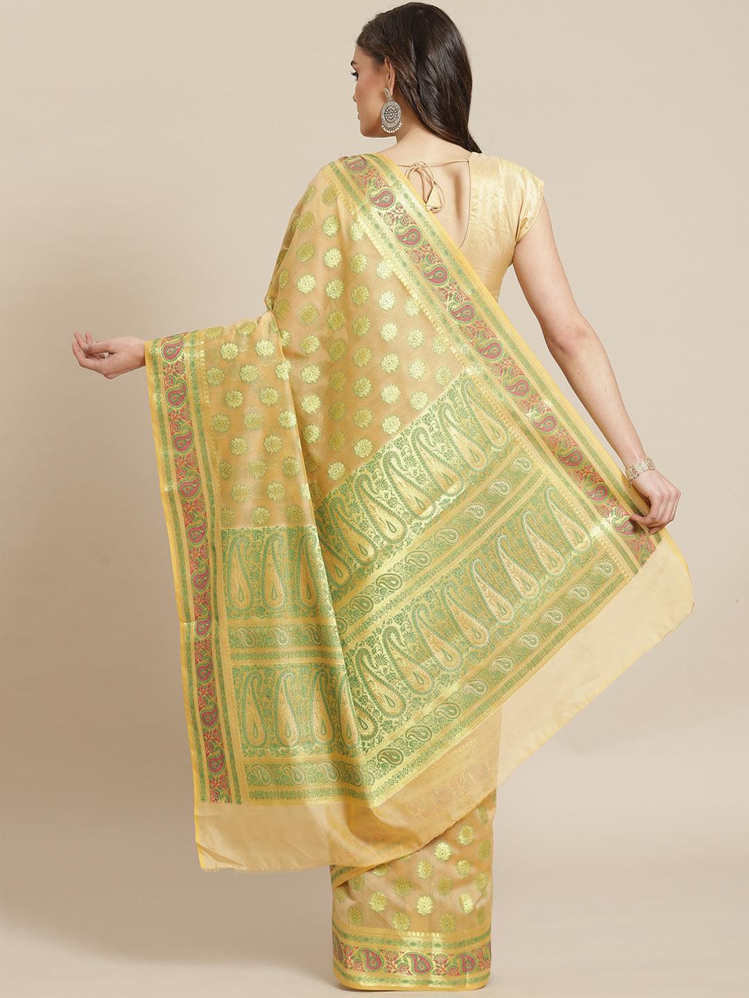 Women's Beige Semi Silk Cutwork Saree - Varanasi - Indiakreations