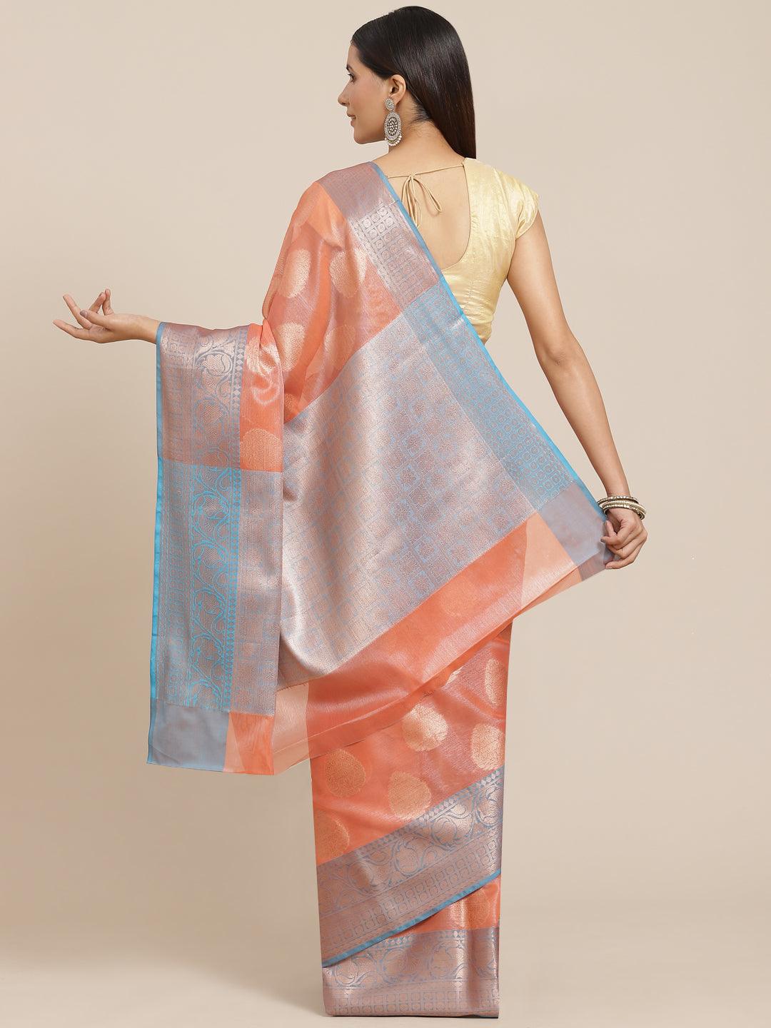 Women's Organza Blended Silk Jaamdani Saree - Varanasi - Indiakreations