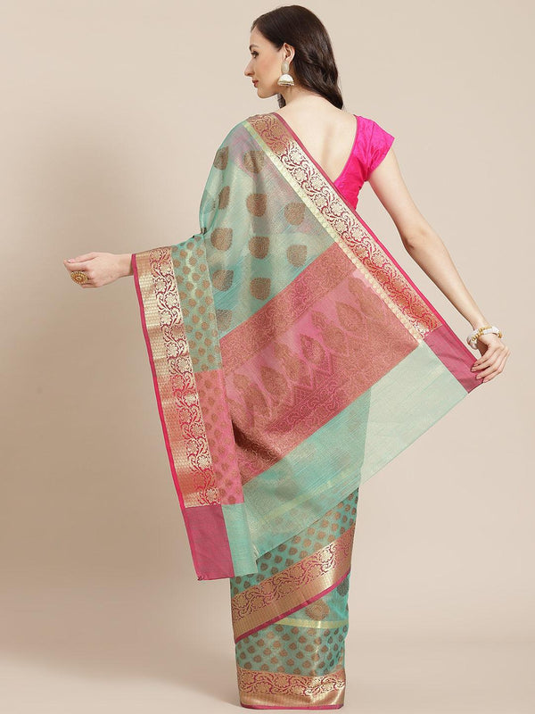 Women's Blue Cotton Silk Saree - Varanasi - Indiakreations