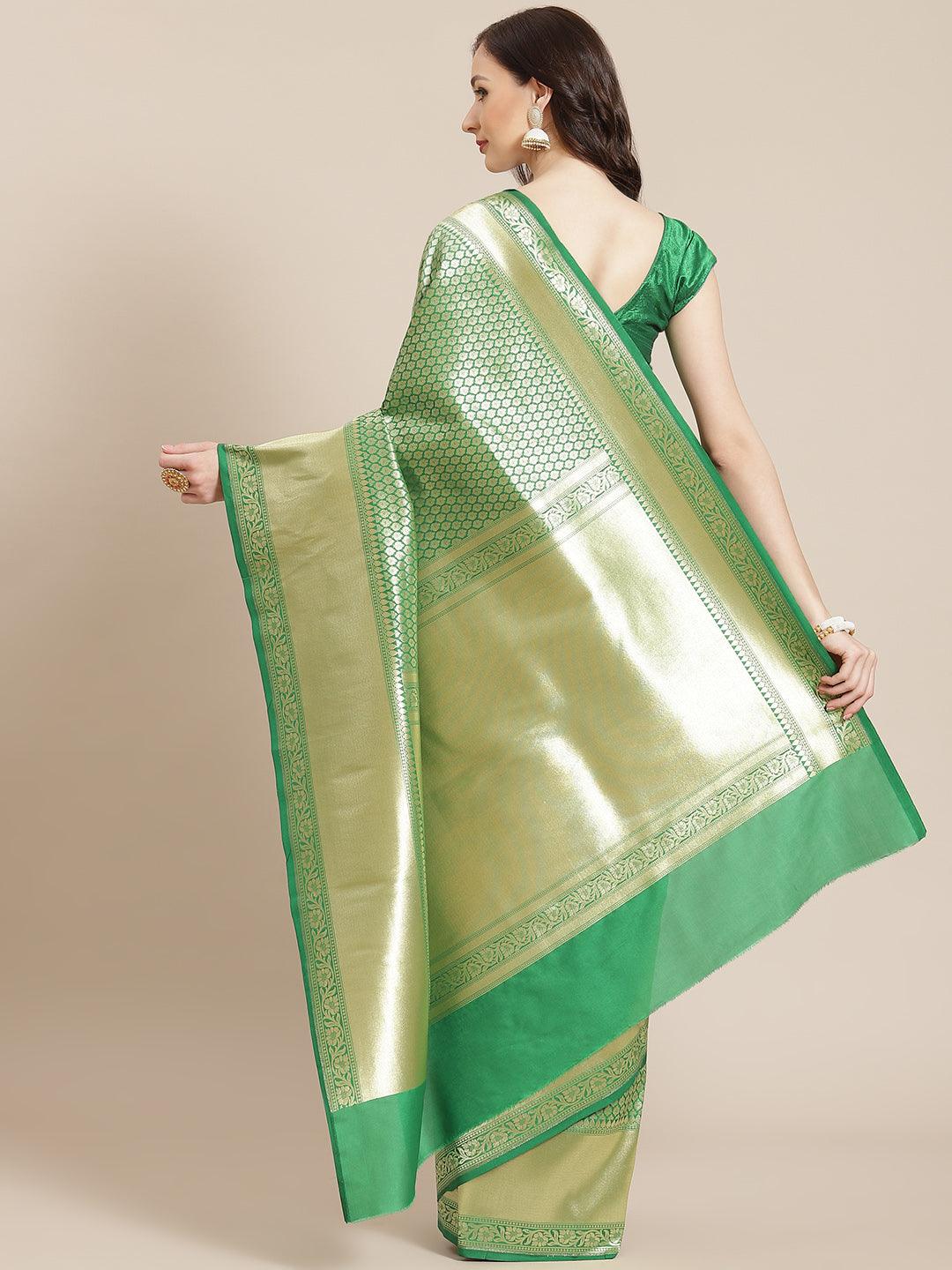 Women's Green Semi Silk Zari Woven Saree - Varanasi - Indiakreations