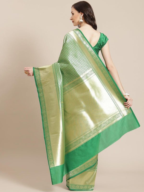 Women's Green Semi Silk Zari Woven Saree - Varanasi - Indiakreations