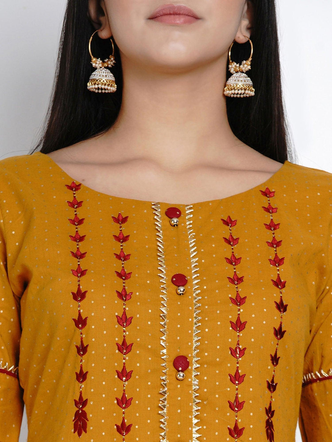 Women's Mustard Embroidered Kurta with Sharara - Women Republic - Indiakreations