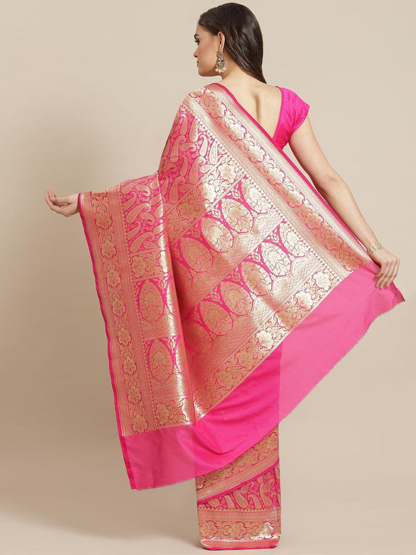 Women's Pink Semi Silk Zari Woven Saree - Varanasi - Indiakreations