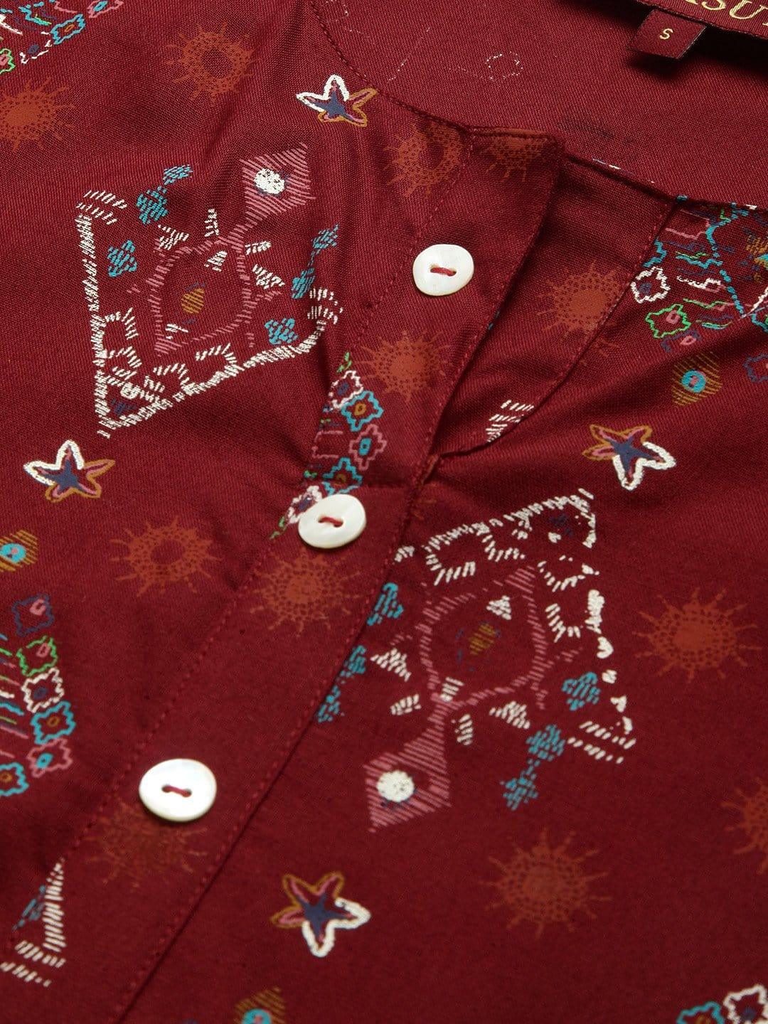 KSUT Maroon Abstract Printed Straight Kurta With 3/4Th Sleeves - Indiakreations