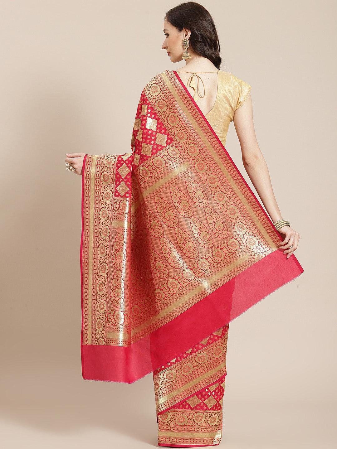 Women's Pink Semi Silk Zari Woven Saree - Varanasi - Indiakreations