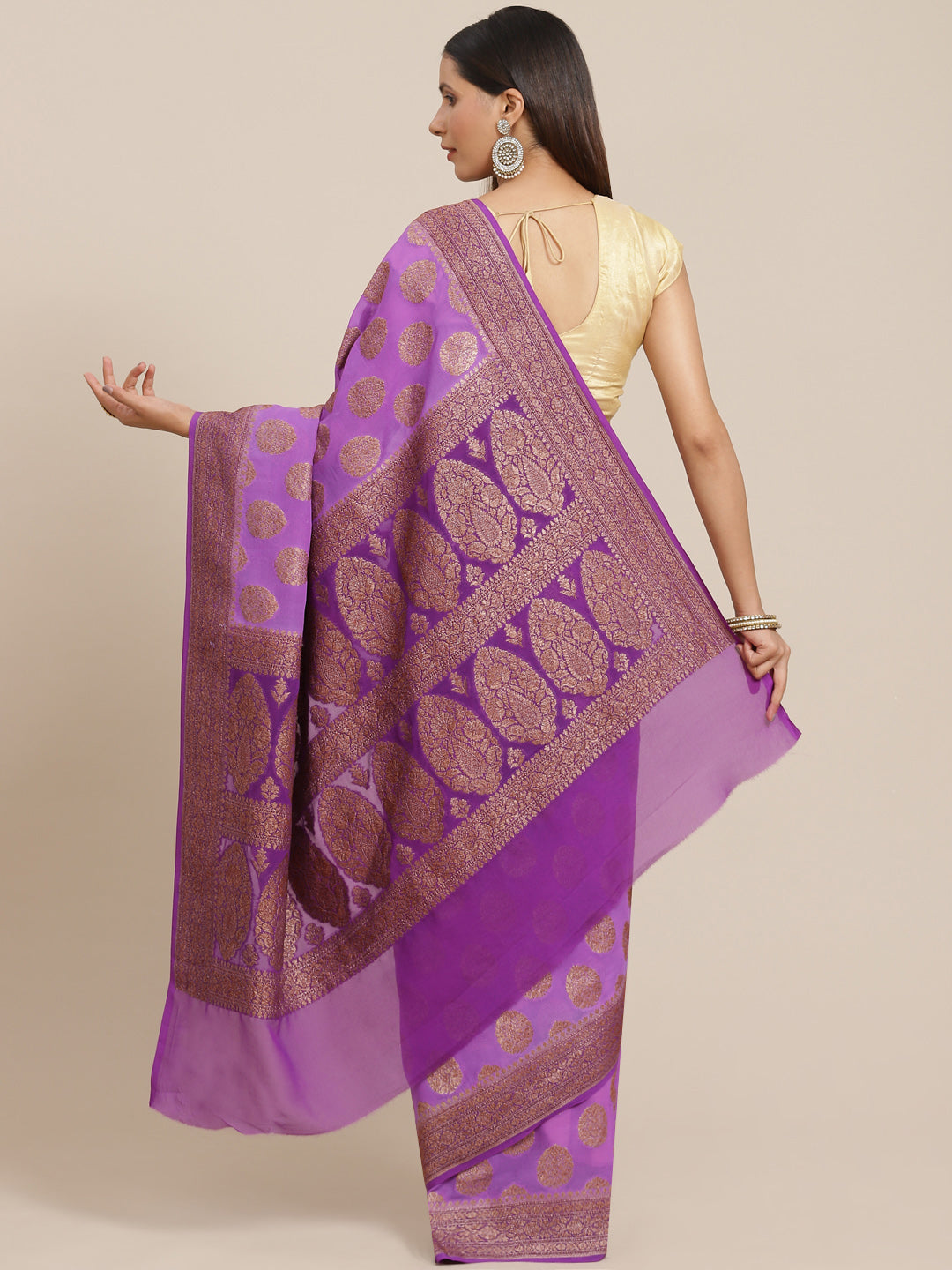 Women's Khaddi Georgett Cutwork Saree - Varanasi - Indiakreations