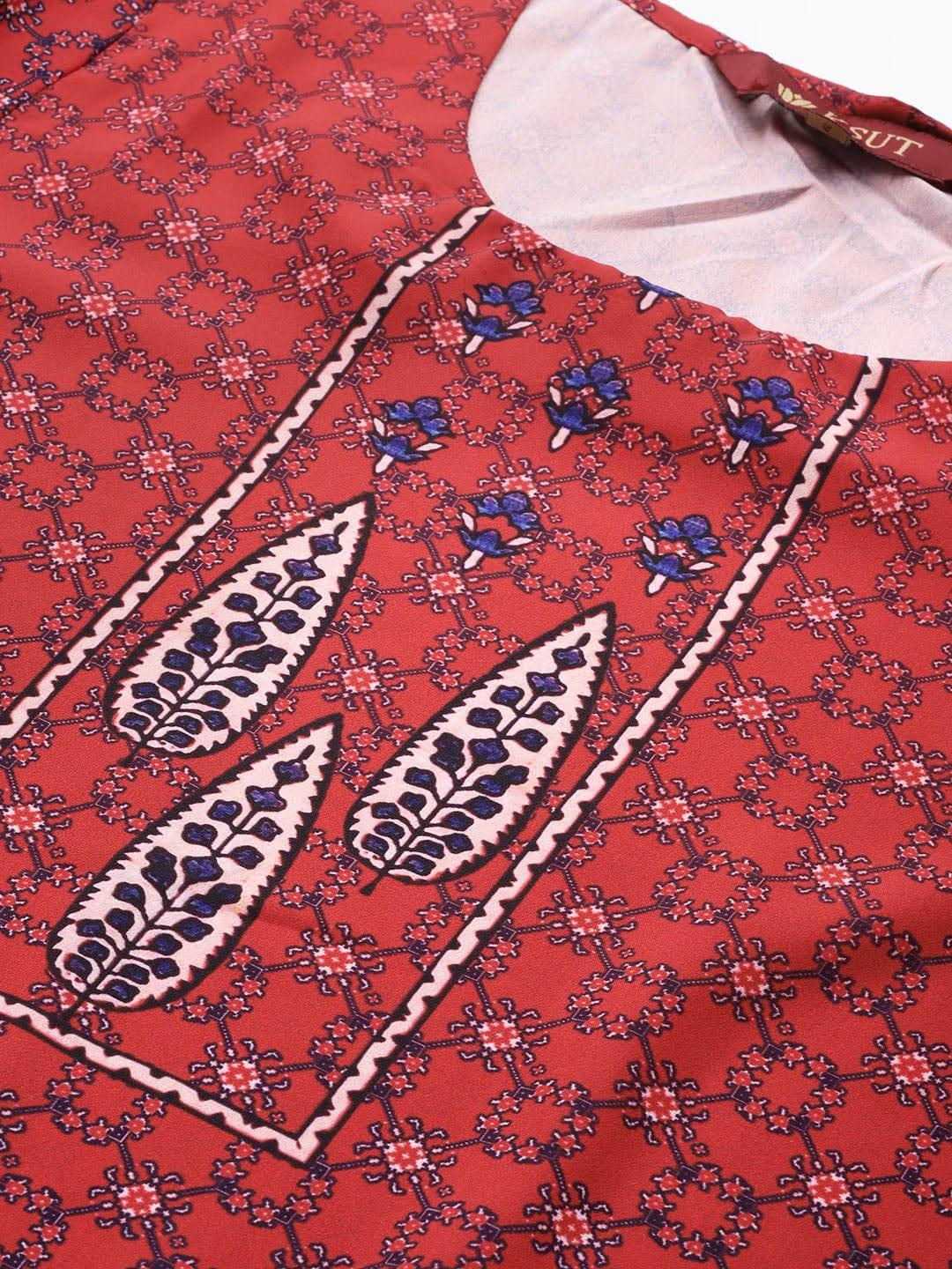 KSUT Women Red & Navy Blue Ethnic Motifs Printed Kurta - Indiakreations