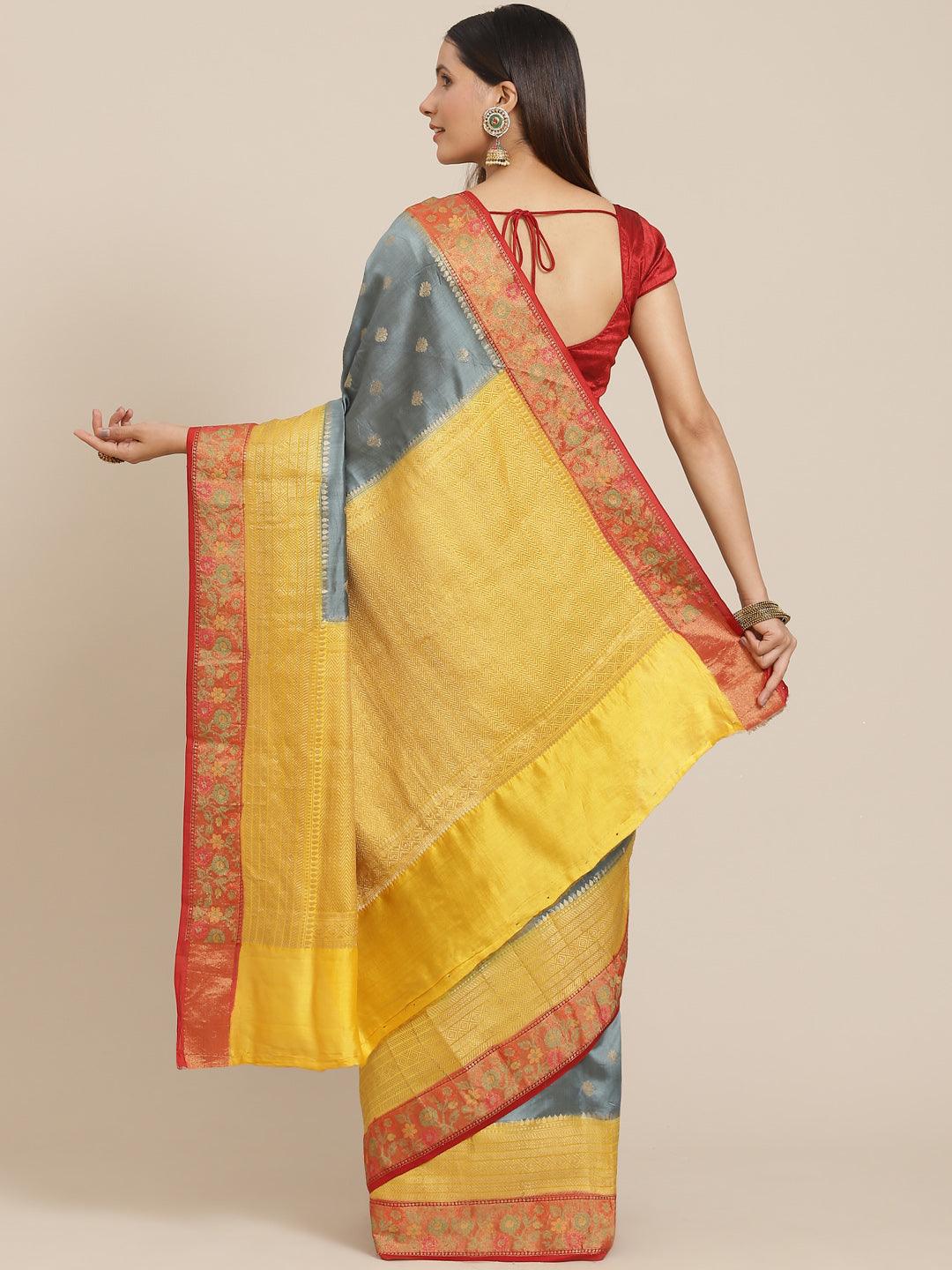 Women's Pure Chinia Silk Jamdaani Saree - Varanasi - Indiakreations