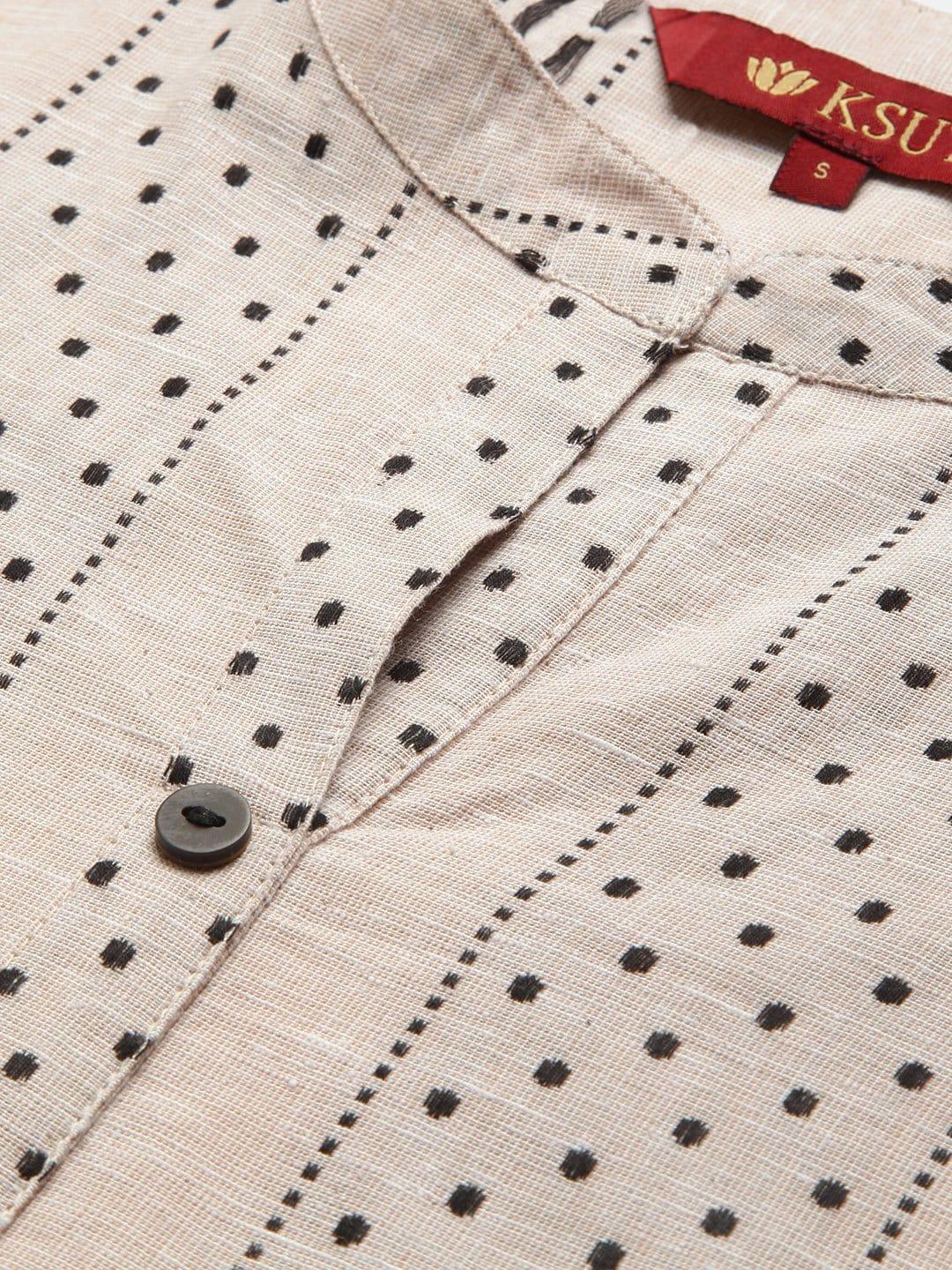 KSUT Off White And Black Polka Dot Woven Straight Kurta - Indiakreations