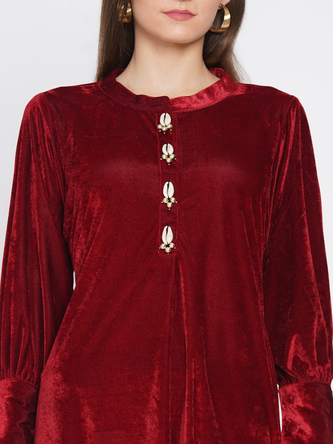 Women's Maroon Velvet Cowl style kurta with pants - Women Republic - Indiakreations