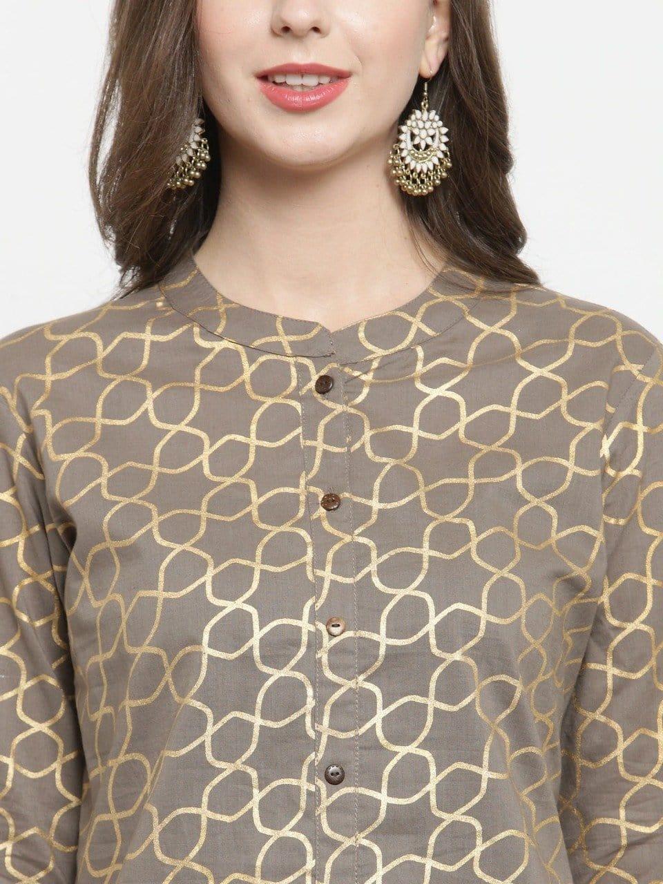 KSUT Women Grey & Beige Printed Kurta with Palazzos - Indiakreations