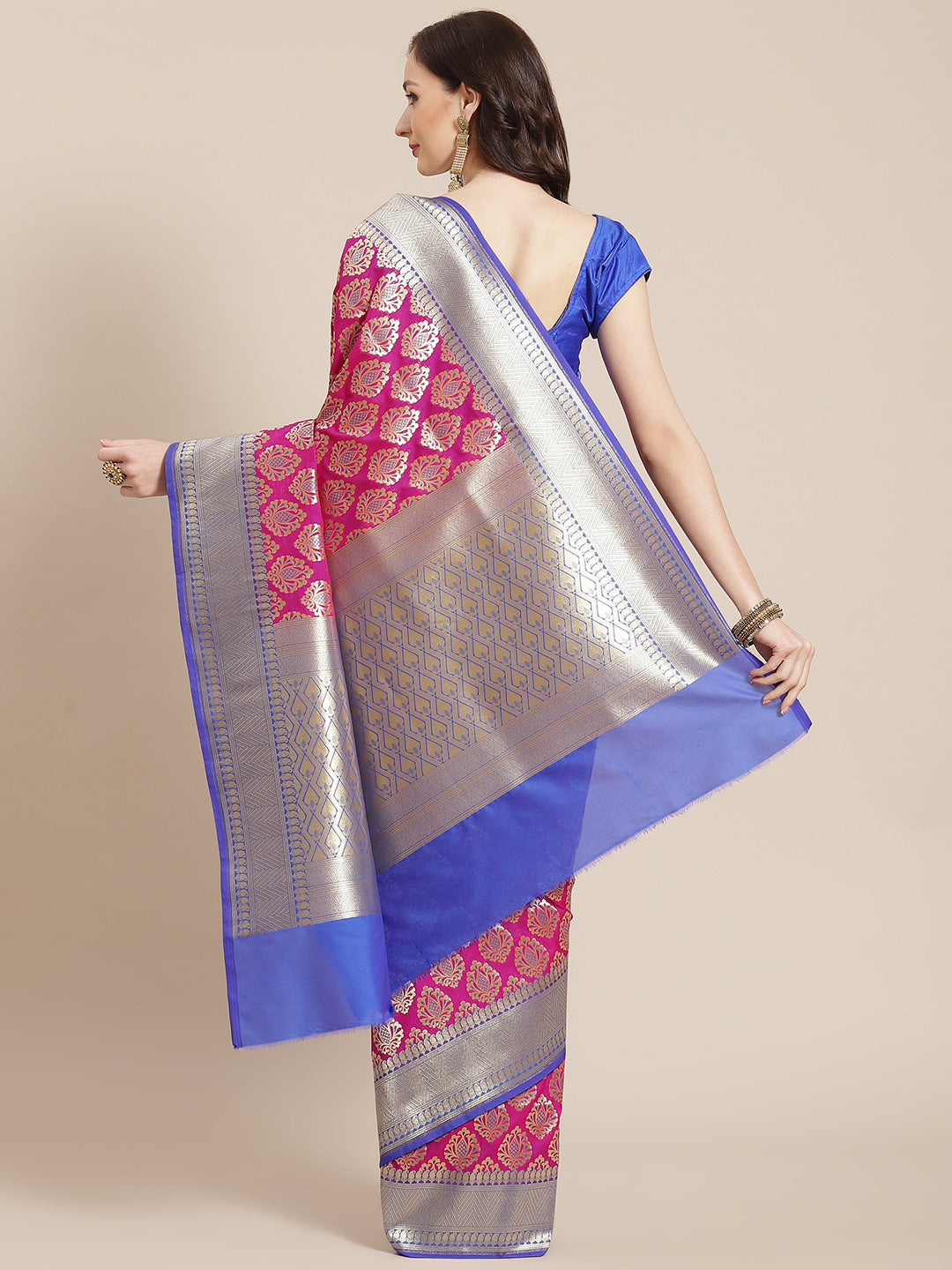 Women's Pink Semi Silk Zari Woven Saree - Varanasi - Indiakreations