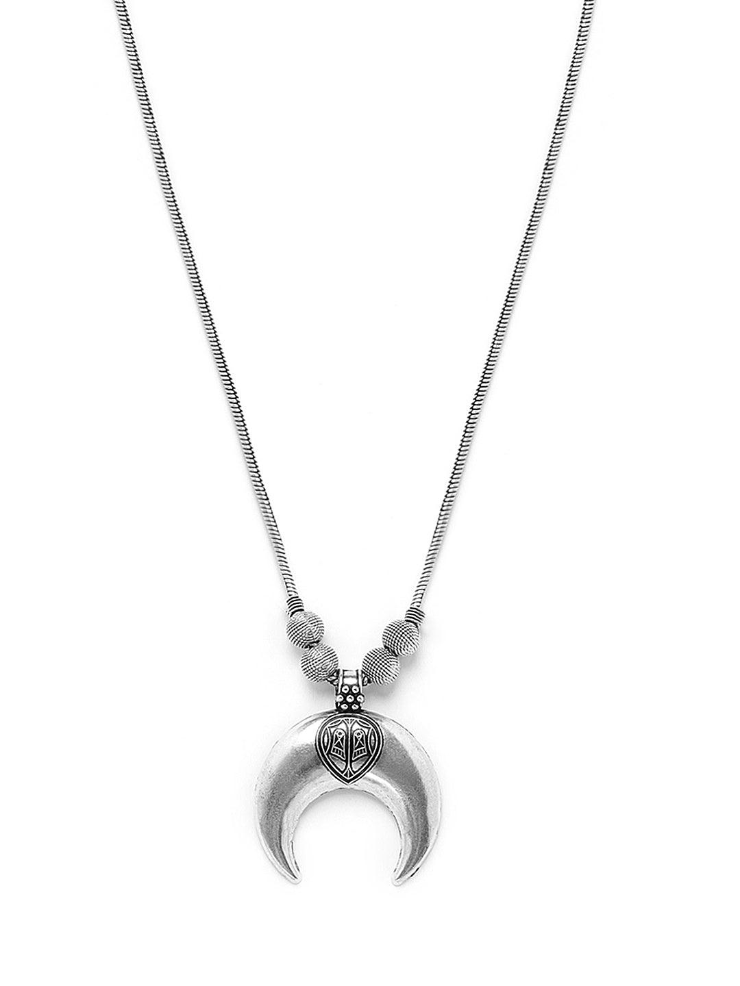 Women's German Silver-Toned Half moon Necklace - Jazz and Sizzle - Indiakreations