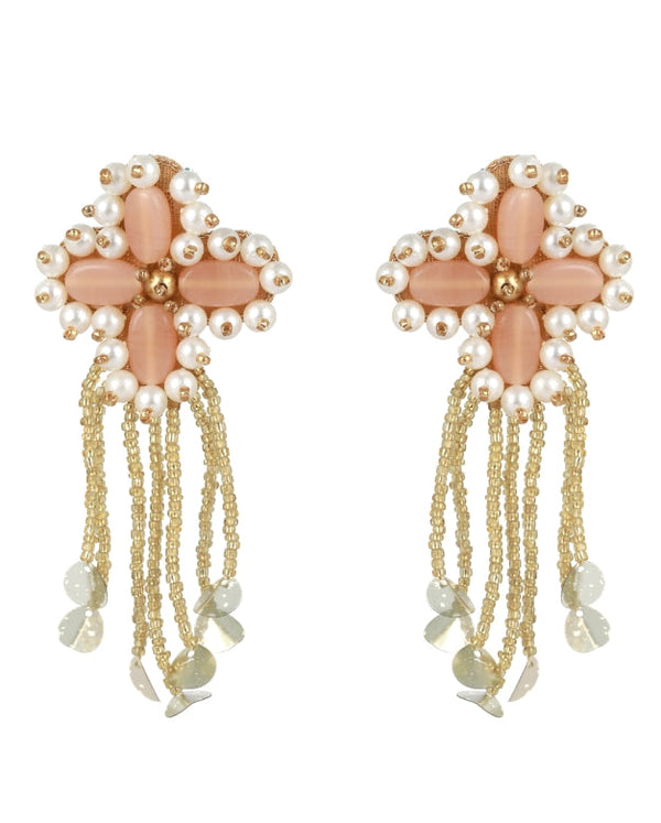 Women's Peach & Gold Beaded Drop Earrings - Jazz And Sizzle