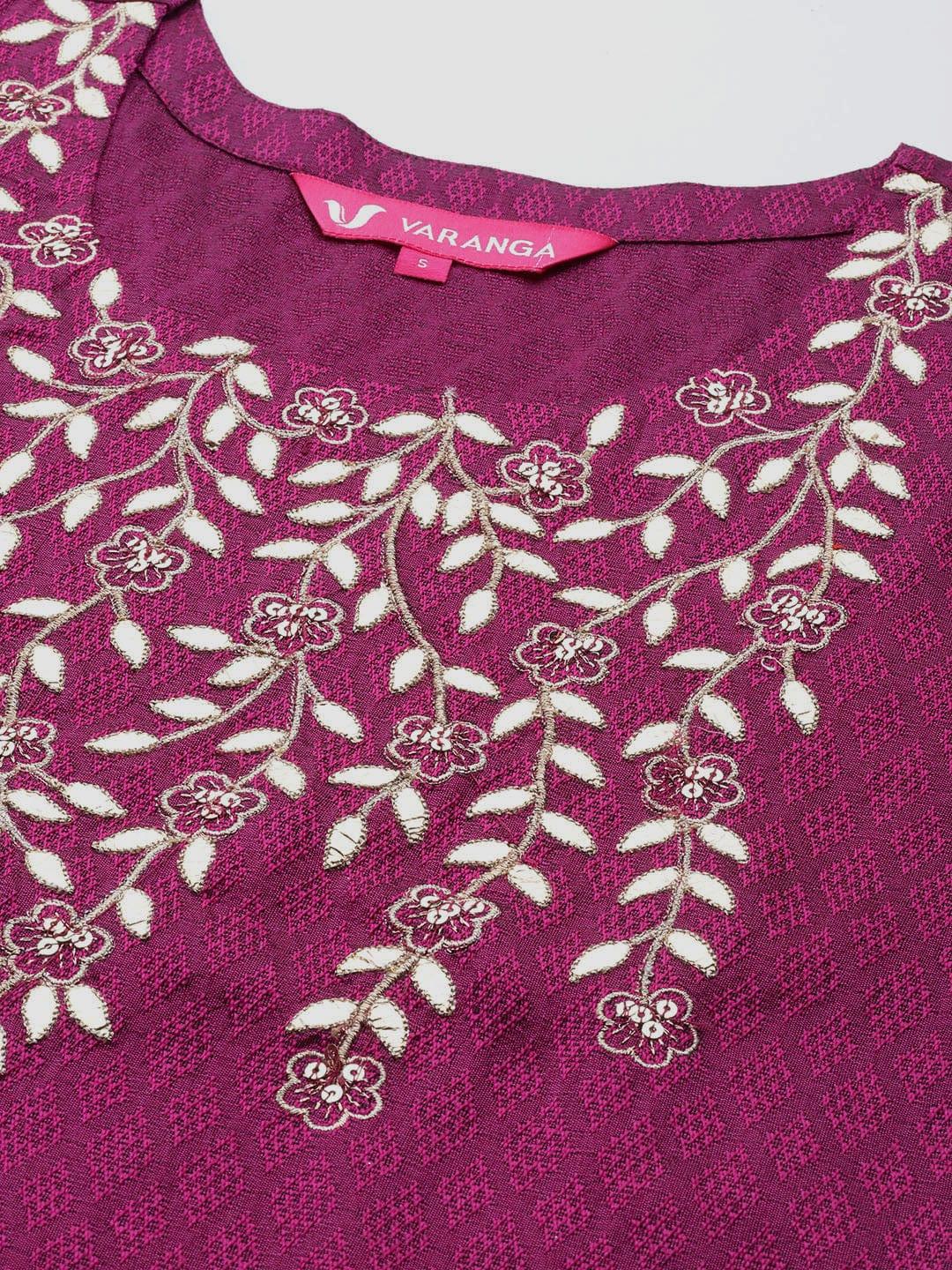 Varanga Floral Embroidered Sequinned Kurta With Trousers & Dupatta - Indiakreations