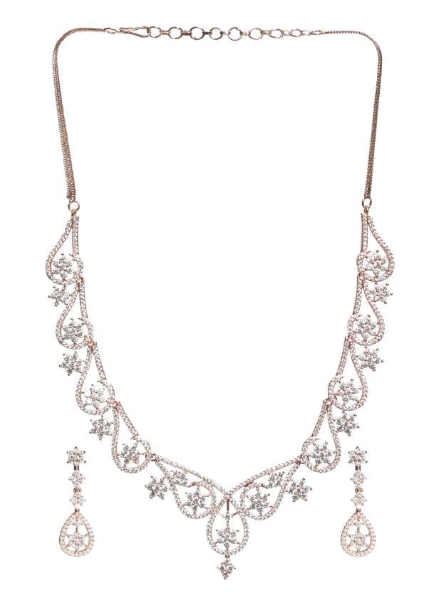 Women's Rose Gold-Plated White American Diamond & Cz Studded Handcrafted Jewellery Set - Jazz And Sizzle - Indiakreations