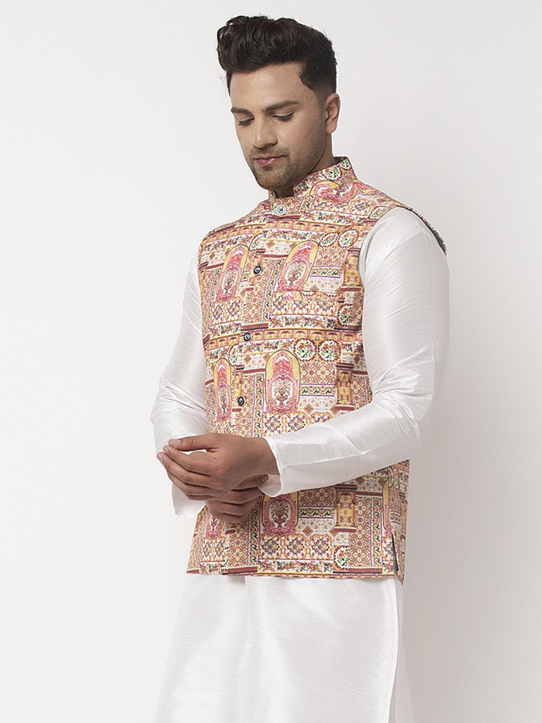 Men's Multicolored Printed Nehru Jacket - Benstoke - Indiakreations