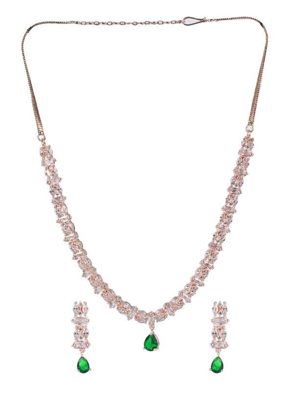 Women's Rose Gold-Plated Green Ameriacna Diamond & Cz-Studded Jewellery Set - Jazz And Sizzle - Indiakreations