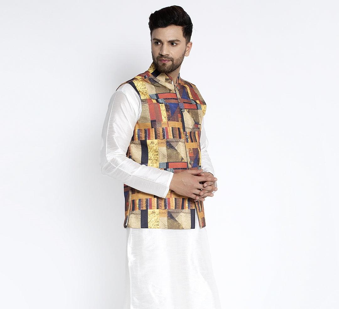 Men's Multicolored Printed Nehru Jacket - Benstoke - Indiakreations