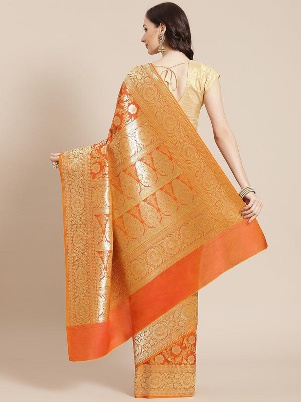 Women's Mustard Semi Silk Zari Woven Saree - Varanasi - Indiakreations