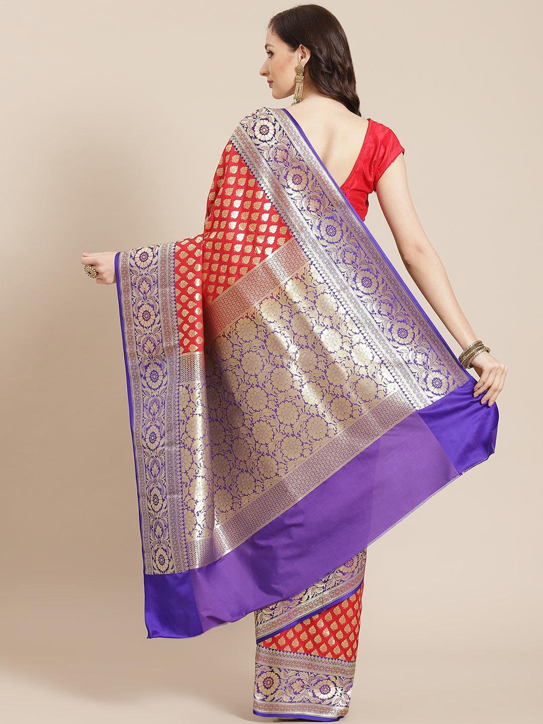 Women's Red Semi Silk Zari Woven Saree - Varanasi - Indiakreations